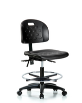 ECOM Seating Black Polyurethane Chair, Medium Bench Height with Chrome Foot Ring & Casters