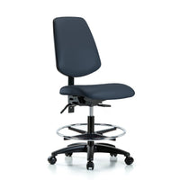 ECOM Seating Medium Bench Height Vinyl Chair with Seat Tilt, Chrome Foot Ring and Casters in Imperial Blue Trailblazer Vinyl