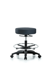 ECOM Seating Imperial Blue Trailblazer Vinyl Backless Stool with Chrome Foot Ring & Casters [Medium Bench Height]