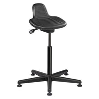 Bevco 3505 Sit-Stand, Black Polyurethane Seat with Black Nylon Base and Mushroom Glides [22-32 Seat Height, 300lb Capacity]
