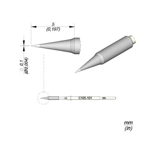JBC C105101 Cartridge Conical Solder Tip, 0.1mm