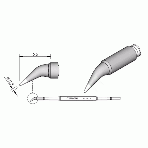 JBC C210010 Bent Cartridge Conical Soldering Tip, 0.3mm