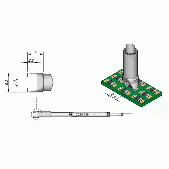 JBC C245018 Cartridge Chip Soldering Tip, 6.2mm