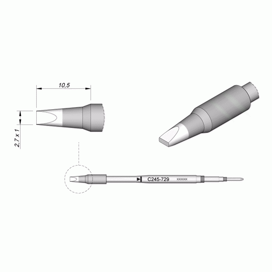 JBC Tools C245729 C245 Series Chisel Cartridge Soldering Tip, 2.7mm x 1mm