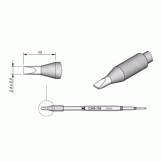 JBC C245759 Chisel Cartridge Soldering Tip, 2.4mm