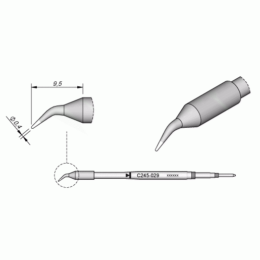 JBC C245029 Bent Conical Cartridge Soldering Tip, 0.4mm