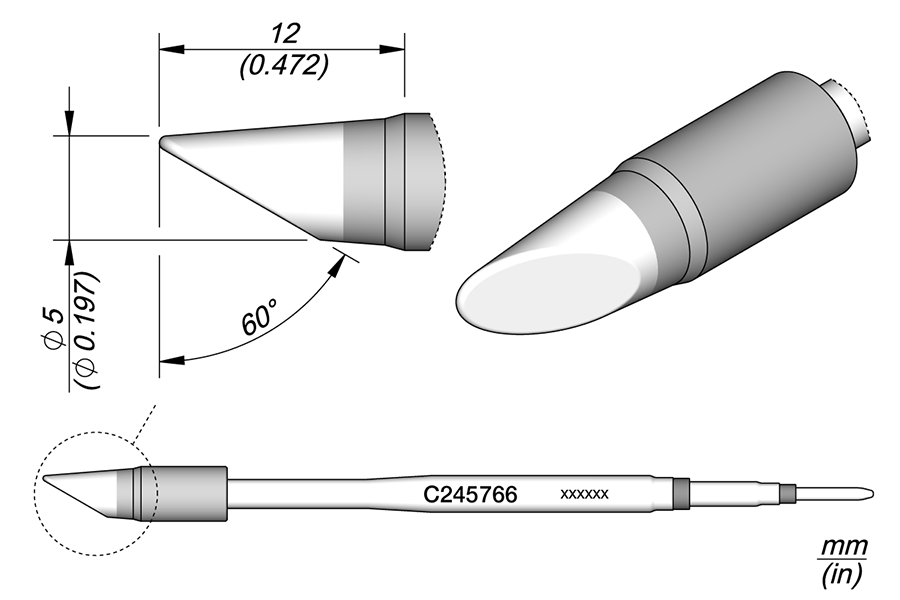 JBC C245766 Bevel Cartridge Soldering Tip, 5 mm