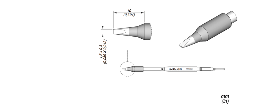 JBC C245768 Chisel Cartridge Soldering Tip, 1.5mm