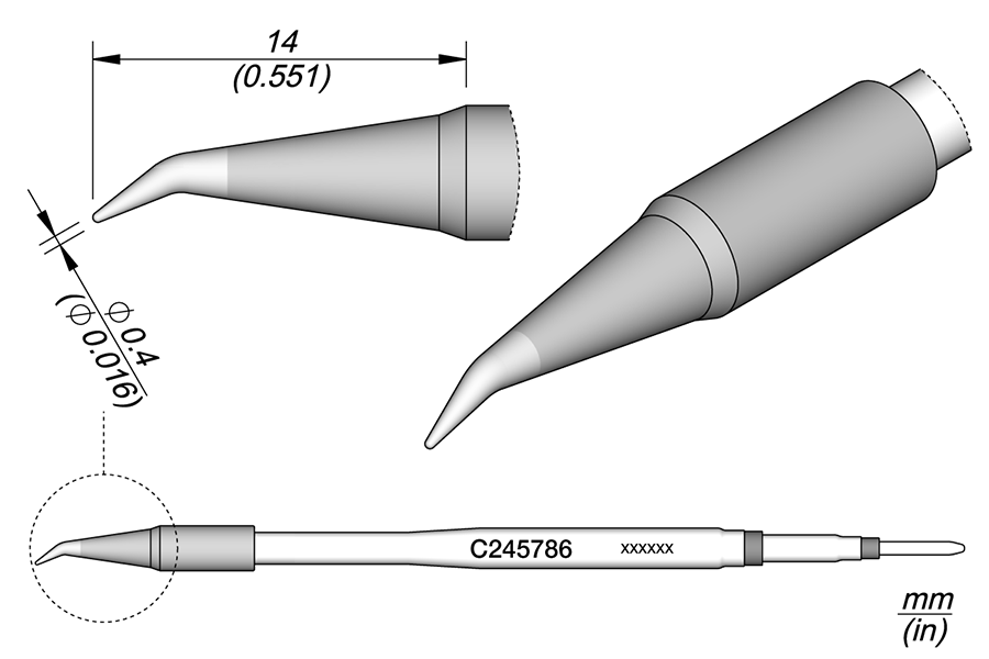 JBC C245786 Conical Bent Cartridge Soldering Tip, 0.4mm