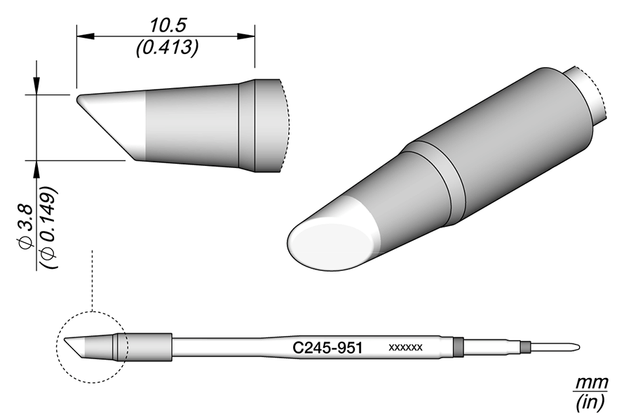 JBC C245951 Bevel Cartridge Soldering Tip, 3.8mm