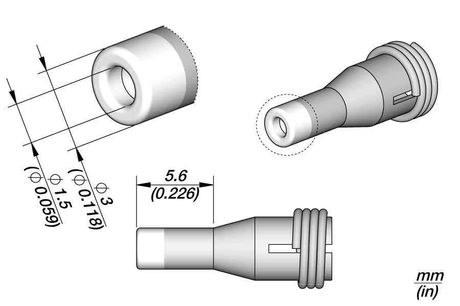 JBC C360006 Through Hole Cartridge Desoldering Tip, Ø 1.5
