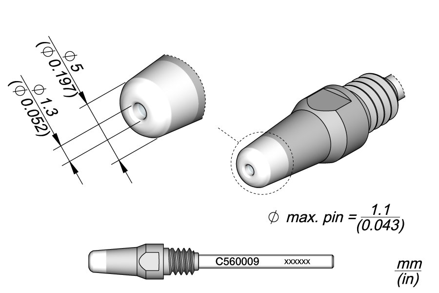 JBC C560009 Series C560 Through-Hole Desoldering Tip, 1.3mm x 5mm