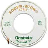 Chemtronics 50-3-25 Soder-Wick Rosin Desoldering Braid Green, .080" x 25' Spool