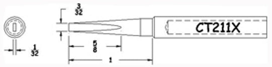 Hexacon CT211X Semi Chisel Soldering Tips, 3/32"
