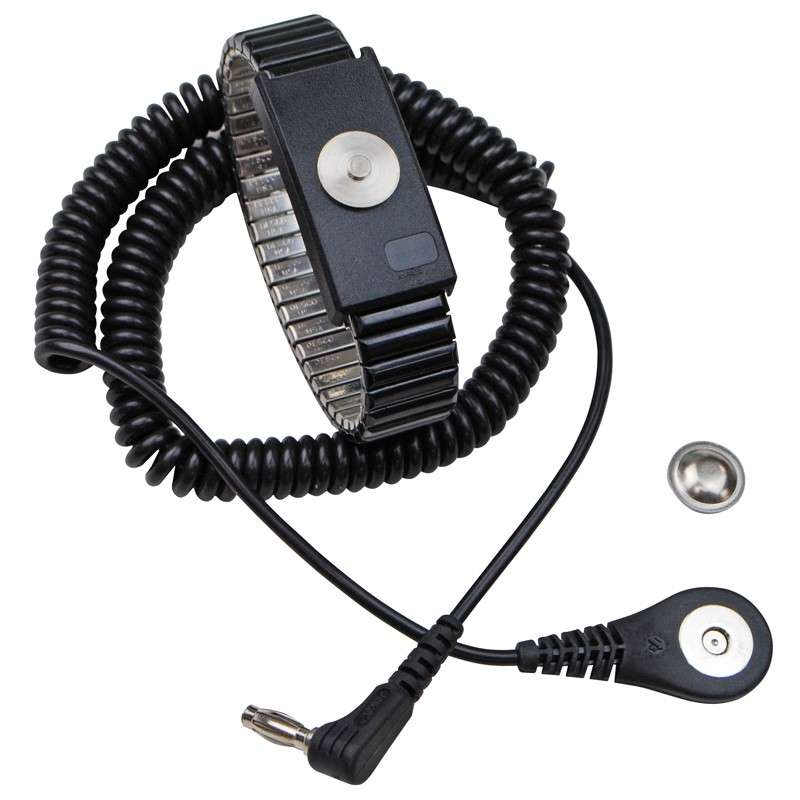 Desco 09204 Wrist Strap Jewel Magsnap Adj Metal Onyx, 6" Angle Cord