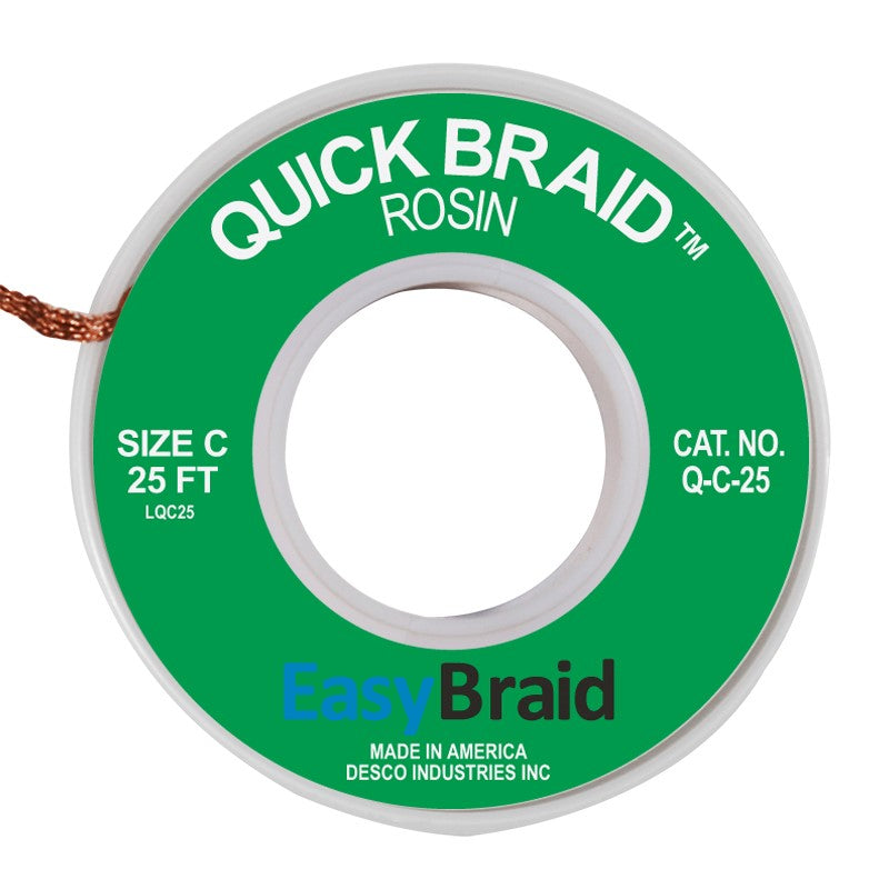 Easy Braid Q-C-25 Quick Braid Desoldering Wick, 0.075" Width, 25' Length
