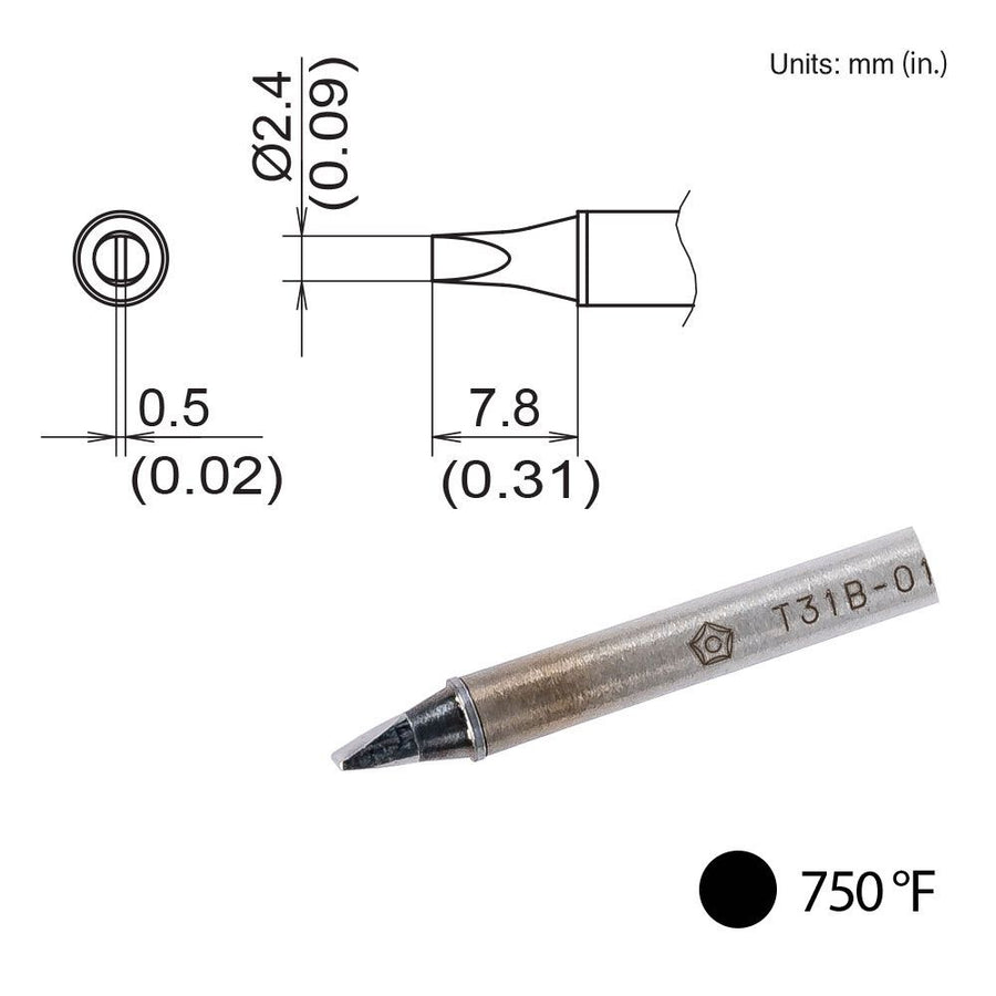 Hakko T31B-02D24 T31B Series Chisel Soldering Tip for FX-1001 Handpiece, 2.4mm x 7.8mm
