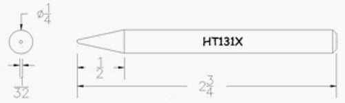 Hexacon HT131X 1/4L Sharp Conical Solder Tip with 1/4 L, 2-3/4" Long