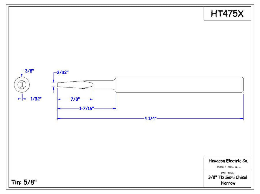 Hexacon HT475X Turned-Down Semi-Chisel Soldering Tip, 3/8"