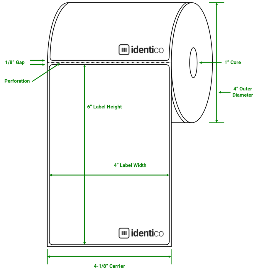 Identco TTL2P-1 Perforated Thermal Transfer Paper Packaging Label, 2.0x1.0, 5500/Roll 