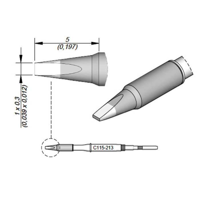 JBC Tools C115213 Series C115 High Thermal Chisel Cartridge Soldering Tip, 1mm x 0.3mm
