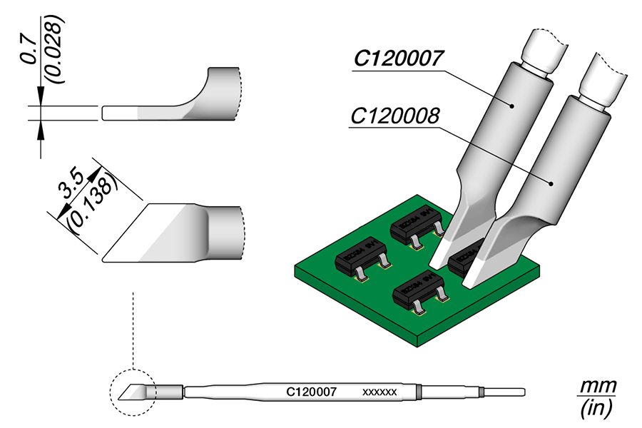 JBC C120007 Series C120 Cartridge Blade Soldering Tip, 3.5mm Right Side