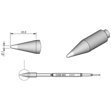 JBC C245403 Conical Cartridge Soldering Tip, 1.0mm