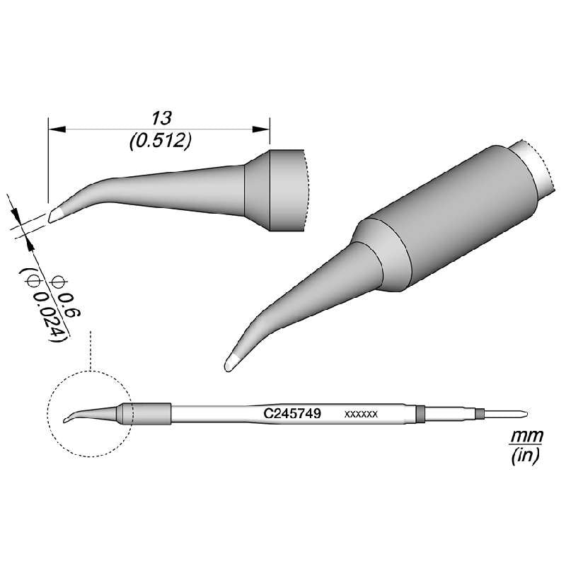 JBC C245749 Bent Bevel Cartridge Soldering Tip, 0.6mm