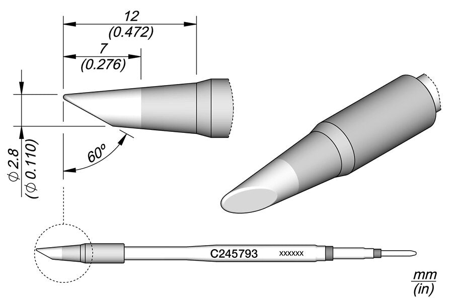 JBC C245793 60 Deg Bevel Cartridge Soldering Tip