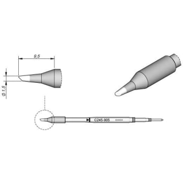 JBC Tools C245905 Series C245 Beveled Cartridge Soldering Tip, 1.5mm x 9.5mm