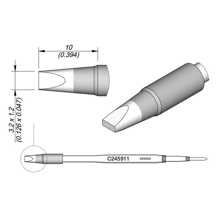 JBC C245911 Chisel Cartridge Soldering Tip, 3.2mm