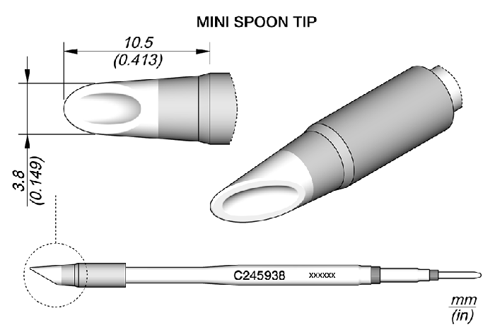 JBC C245938 Spoon Cartridge Soldering Tip, 3.8mm