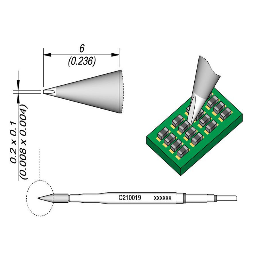 JBC C210019 Chisel Cartridge Soldering Tip, 0.2mm