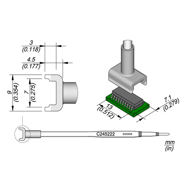 JBC Tools C245222 Dual In-Line Soldering Cartridge, 7.1 x 13mm