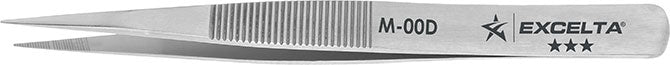 Excelta M-00D Carbon Steel Straight Strong Medium Point Miniature Tweezers, 3 Star, 3.38"