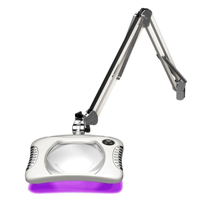 O.C White 82400-4-UV-SW Green-Lite Visible UV LED Magnifier with 5.25" x 7" Rectangular, 4 Diopter Lens & Edge Clamp, Shadow White