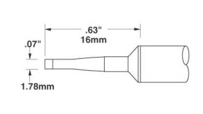 Metcal SSC-742A SSC 700 Series 60° Long Reach Chisel Cartridge Solder Tip, 3.00mm