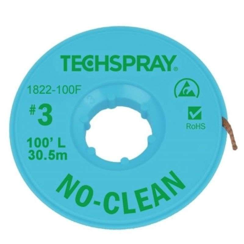 Techspray 1822-100F No-Clean Desoldering Braid, .075", 100' Green ESD Spool
