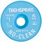 Techspray 1820-5F No-Clean Desoldering Braid, .035", 5' White ESD Spool