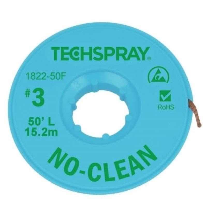 Techspray 1822-50F No-Clean Desoldering Braid, .075", 50' Green ESD Spool