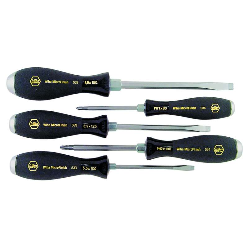Wiha 53390 Heavy Duty Slotted/Phillips Screwdriver, 5 Piece Set