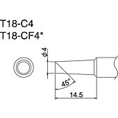 Hakko T18-CF4 45° T18 Series Face Tinned Bevel Soldering Tip, 4.0mm
